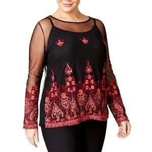 INC International Concepts | Mesh Embroidered Top